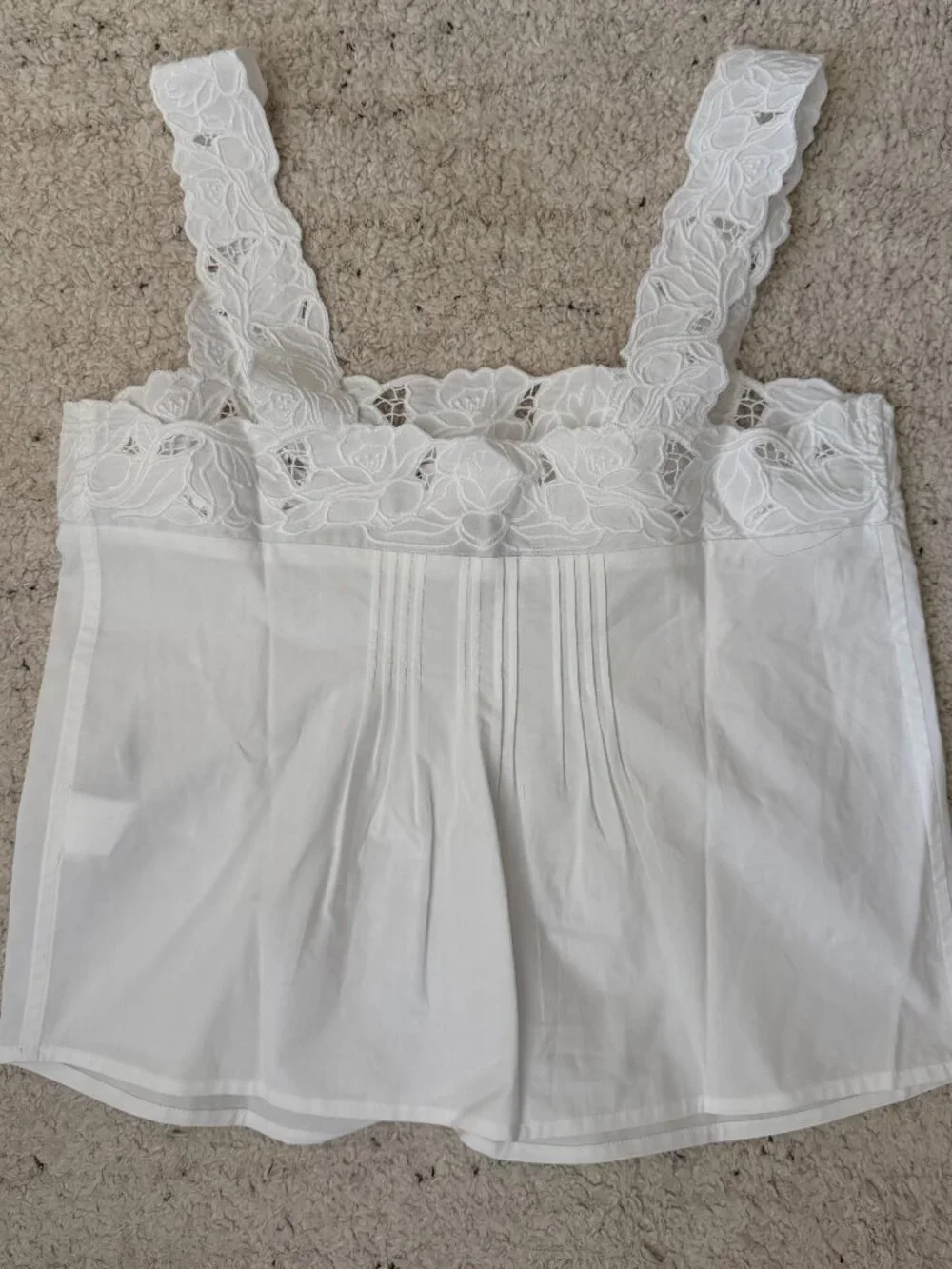 New w/ Tags White Lace-Trim Tank Top in Compact Poplin